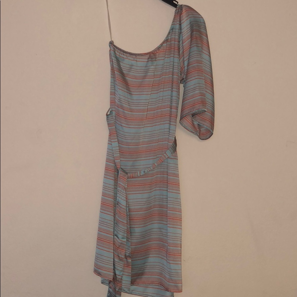 Francesca’s tie-front one shoulder satin dress